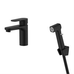 AQUATEK AQ1812MB НИКА Смеситель для раковины 90 без донного клапана с гигиеническим ручным душем, матовый черный AQ1812MB - фото 323611