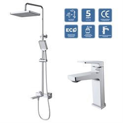 BELBAGNO Ardente Комплект для ванной - душевая стойка с изливом и смеситель для раковины, хром ARDENTE-VSCM/LVM-CRM - фото 330368