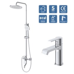 BELBAGNO Aurora Комплект для ванной - душевая стойка с изливом и смеситель для раковины AURORA-VSCM/LVM-CRM, хром AURORA-VSCM/LVM-CRM - фото 330390