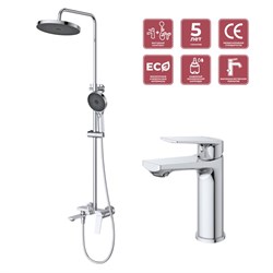 CEZARES Comfort Комплект для ванной - душевая стойка с изливом и смеситель для раковины, хром COMFORT-CVD/LS-01 - фото 330422