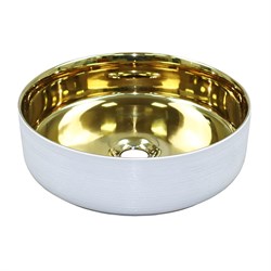 AZARIO Раковина-чаша 355х355х120 накладная, круглая, белый, золото (AZ-3134-ST-WG) AZ-3134-ST-WG - фото 339239