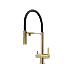 SANCOS Смеситель для кухни Imola с гибким изливом и возможностью подключения фильтра для воды, цвет брашированное золото с черным изливом, арт. SC4010BGbh SC4010BGbh