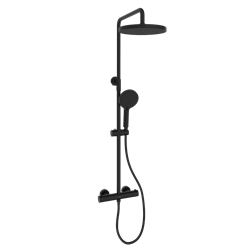 SANCOS Душевая стойка Teo c термостатом, с регулировкой по высоте, c верхним душем ?250 мм , ручным душем ?130 мм, 3 режима, цвет черный матовый, арт. SC11001MB SC11001MB
