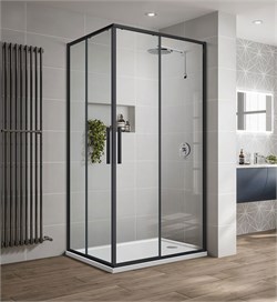 VINCEA Slim-U Душевой уголок прямоугольный размер 100x80 см, двери раздвижные, профиль - черный / стекло - прозрачное VSS-2SU8010CLB - фото 353102