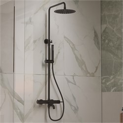 VINCEA Душевая стойка Villa VSFS-1VL1MB с изливом, 25см верх. душ из нерж. стали, черный VSFS-1VL1MB