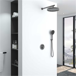 VINCEA Душевой комплект Inspire VSFW-3I22MT2GM встраиваемый, термостат, двухрежимный, вороненая сталь VSFW-3I22MT2GM - фото 361719