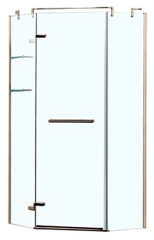 AZARIO Душевое ограждение распашное MONTREAL 1000х1000х2000 L, со стеклянной полкой, без поддона, прозрачное стекло 8 мм,цвет профиля золото глянцевое (AZ-NWG3231 1000 L GOLD) AZ-NWG3231 1000 L GOLD