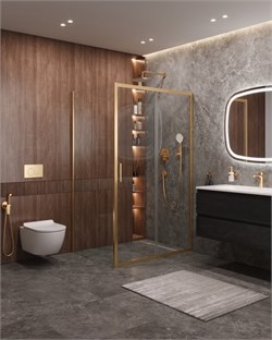 CEZARES Molveno Душевой уголок прямоугольный размер 140x90 см двери раздвижные профиль - брашированное золото / стекло - прозрачное MOLVENO-AH-11-140/90-C-BORO-IV