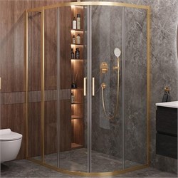 CEZARES Molveno Душевой уголок асимметричный размер 120x100 см двери раздвижные профиль - брашированное золото / стекло - прозрачное MOLVENO-RH-2-120/100-C-BORO-IV