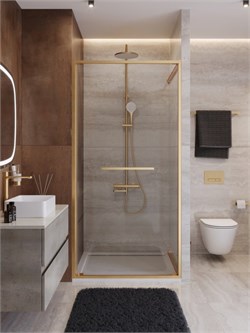 CEZARES Lux Душевая дверь в нишу раздвижная ширина 100 см, цвет профиль - золото брашированное / стекло - прозрачное LUX-B-FS-1-100-C-BORO