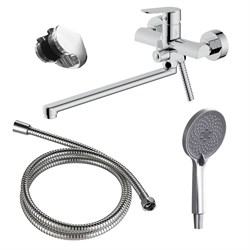 AZARIO Смеситель для ванны Alanti керамический картридж, длинный излив, с ручным душем, шланг 150 см, хром (AZ-K1732) AZ-K1732
