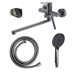 AZARIO Смеситель для ванны Alanti керамический картридж, длинный излив, с ручным душем, шланг 150 см, графит (AZ-K1732GR) AZ-K1732GR