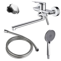 AZARIO Смеситель для ванны Lursy керамический картридж, длинный излив, с ручным душем, шланг 150 см, хром (AZ-K1749) AZ-K1749