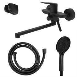 AZARIO Смеситель для ванны Lursy керамический картридж, длинный излив, с ручным душем, шланг 150 см, черный матовый (AZ-K1749B) AZ-K1749B