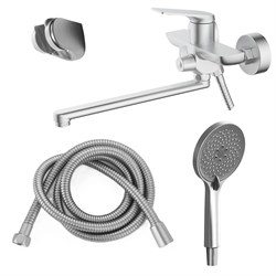 AZARIO Смеситель для ванны Lursy керамический картридж, длинный излив, с ручным душем, шланг 150 см, сатин (AZ-K1749BN) AZ-K1749BN