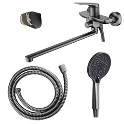 AZARIO Смеситель для ванны Lursy керамический картридж, длинный излив, с ручным душем, шланг 150 см, графит (AZ-K1749GR) AZ-K1749GR