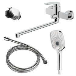 AZARIO Смеситель для ванны Conda керамический картридж, длинный излив, с ручным душем, шланг 150 см, хром (AZ-K1711) AZ-K1711
