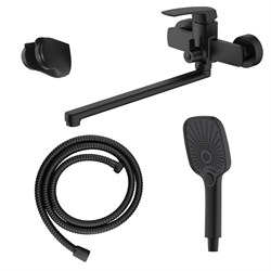 AZARIO Смеситель для ванны Conda керамический картридж, длинный излив, с ручным душем, шланг 150 см, черный матовый (AZ-K1711B) AZ-K1711B