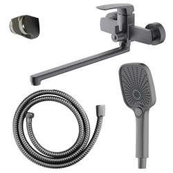 AZARIO Смеситель для ванны Conda керамический картридж, длинный излив, с ручным душем, шланг 150 см, графит (AZ-K1711GR) AZ-K1711GR