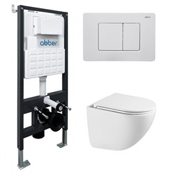 ABBER Комплект подвесной унитаз Bequem AC1131TC белый, с закрытым дном с инсталляцией AC0105 и кнопкой AC0120MW белая матовая AC1131TC-AC0105-AC0120MW