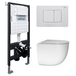 ABBER Комплект подвесной унитаз Bequem AC1132TC белый, с закрытым дном с инсталляцией AC0105 и кнопкой AC0120MW белая матовая AC1132TC-AC0105-AC0120MW