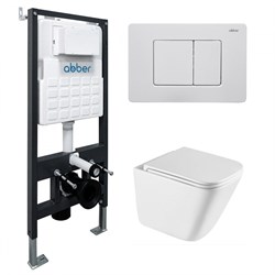 ABBER Комплект подвесной унитаз Rechteck AC1219TC белый, с закрытым дном с инсталляцией AC0105 и кнопкой AC0120MW белая матовая AC1219TC-AC0105-AC0120MW