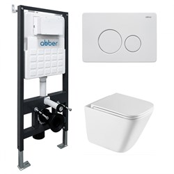 ABBER Комплект подвесной унитаз Rechteck AC1219TC белый, с закрытым дном с инсталляцией AC0105 и кнопкой AC0121MW белая матовая AC1219TC-AC0105-AC0121MW