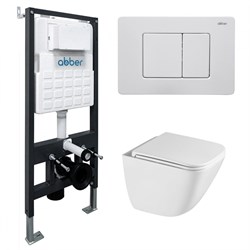ABBER Комплект подвесной унитаз Rechteck AC1220TC белый, с закрытым дном с инсталляцией AC0105 и кнопкой AC0120MW белая матовая AC1220TC-AC0105-AC0120MW