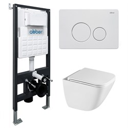 ABBER Комплект подвесной унитаз Rechteck AC1220TC белый, с закрытым дном с инсталляцией AC0105 и кнопкой AC0121MW белая матовая AC1220TC-AC0105-AC0121MW