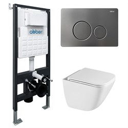 ABBER Комплект подвесной унитаз Rechteck AC1220TC белый, с закрытым дном с инсталляцией AC0105 и кнопкой AC0121NG никель AC1220TC-AC0105-AC0121NG