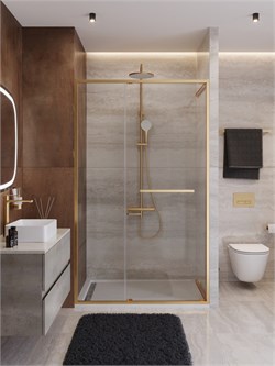 CEZARES Lux Душевая дверь в нишу раздвижная ширина 120 см, цвет профиль - золото брашированное / стекло - прозрачное LUX-B-FS-11-120-C-BORO