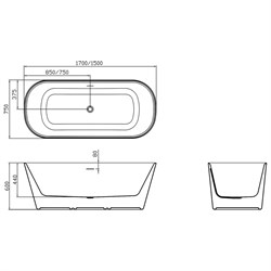 AZARIO Ванна акриловая Crisp 1500x750x600 отдельностоящая, в комплекте с сифоном и металлической рамой (AZ-8692-1.5) AZ-8692-1.5
