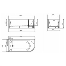 AZARIO Ванна акриловая Sheer A 1500x800x600 пристенная, правосторонняя, в комплекте с сифоном и металлической рамой (AZ-1859-B-1.5) AZ-1859-B-1.5