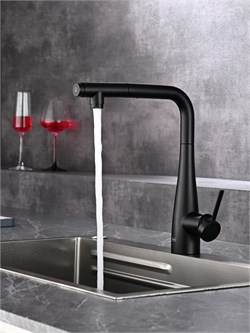 AQUAme AQM9902MB  Cucina  Смеситель для кухни с выдвижным L-образным изливом, черный матовый AQM9902MB