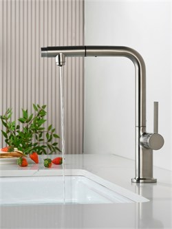 AQUAme AQM9903BN  Cucina Смеситель для кухни  с выдвижным L-образным изливом, с подключением к фильтру с питьевой водой, никель шлифованный AQM9903BN