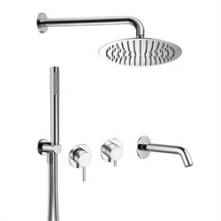 AQUAme AQM8408CR Набор для комплектации ванны с изливом, верхним и ручным душем, хром AQM8408CR
