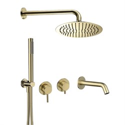 AQUAme AQM8408BG Набор для комплектации ванны с изливом, верхним и ручным душем, шлифованное золото AQM8408BG