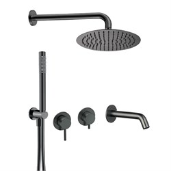 AQUAme AQM8408GM Набор для комплектации ванны с изливом, верхним и ручным душем, темный металл AQM8408GM