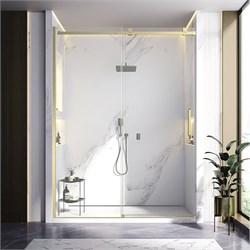 VECONI Душевая дверь раздвижная Vianno VN-75G, 1400x2000, золото брашинг, стекло прозрачное VN75G-140-01-C4