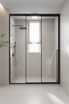 VECONI Душевая дверь раздвижная Premium Prato 300 B-L, 1500х2000, черный матовый, стекло прозрачное PR3/L-150-01-B-C4