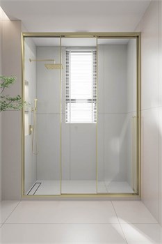 VECONI Душевая дверь раздвижная Premium Prato 300 G-L, 1600х2000, золото брашированный, стекло прозрачное PR3/L-160-01-G-C4