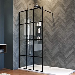 VECONI Душевая перегородка Korato KR-80, 1100x2000, черный матовый, стекло прозрачное, принт клетка KR80-110-01-C8