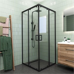 VECONI Душевой угол квадратный, двери раздвижные Rovigo RV-13, 1000x1000x1950, черный, стекло прозрачное RV13-100-01-C5