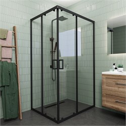 VECONI Душевой угол прямоугольный, двери раздвижные Rovigo RV-14, 1200x800x1950, черный, стекло прозрачное RV14-12080-01-C5