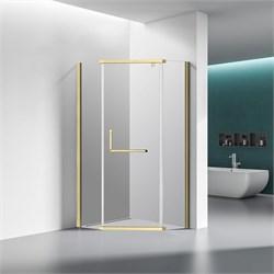 VECONI Душевой угол пятиугольный, двери распашные Rovigo RV-36G, 800x800x1950, брашированное золото, стекло прозрачное RV36G-80-01-C5