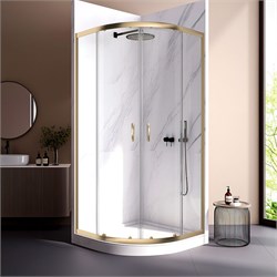 VECONI Душевой угол квадратный, двери раздвижные Rovigo RV-202G, 800x800x1900, брашированное золото, прозрачное стекло RV202G-80-01-C4