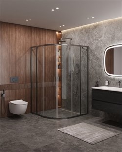 CEZARES Molveno Душевой уголок полукруглый размер 120x120 см двери раздвижные профиль - оружейная сталь / стекло - прозрачное MOLVENO-R-22-90+30-C-GM-IV