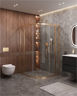 CEZARES Molveno Душевой уголок асимметричный размер 120x110 см двери раздвижные профиль - брашированное золото / стекло - прозрачное MOLVENO-RH-11-120/110-C-BORO-IV