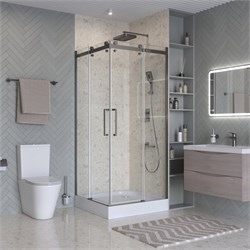 BELBAGNO Marino Душевой уголок квадратный размер 90x90 см профиль - оружейная сталь / стекло - прозрачное, двери раздвижные MARINO-2-A-2-90-C-GM