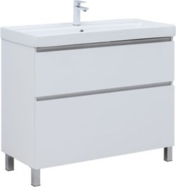 AQUANET Тумба с раковиной Вега 100 (Ирис) напольная 2 ящ. цв. белый глянец AQUANET-345373